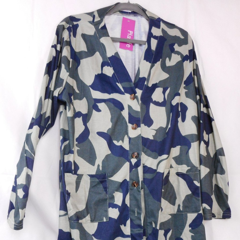Halife Women's Summer Fall Long Sleeve Loose Camo Buttoned Blouse